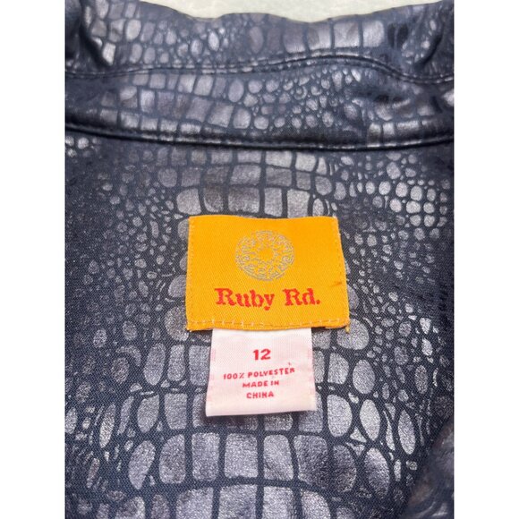 Ruby Rd. Womens Size 12 Black Faux Leather Jacket Croc Print Zip-Up Animal Print - Picture 3 of 9
